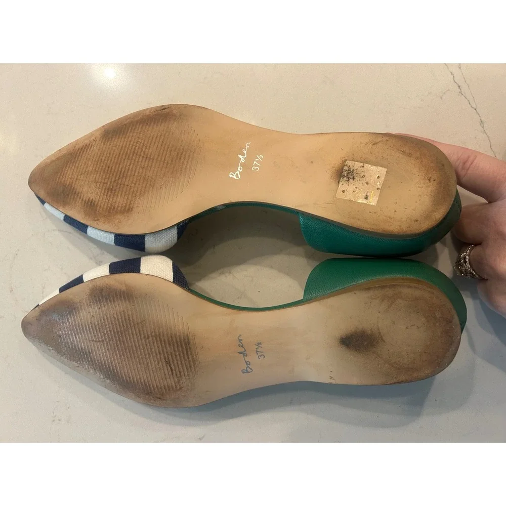Boden d'Orsay Flats Navy White Striped Green Leather Pointed Toe Polka Dot 37.5